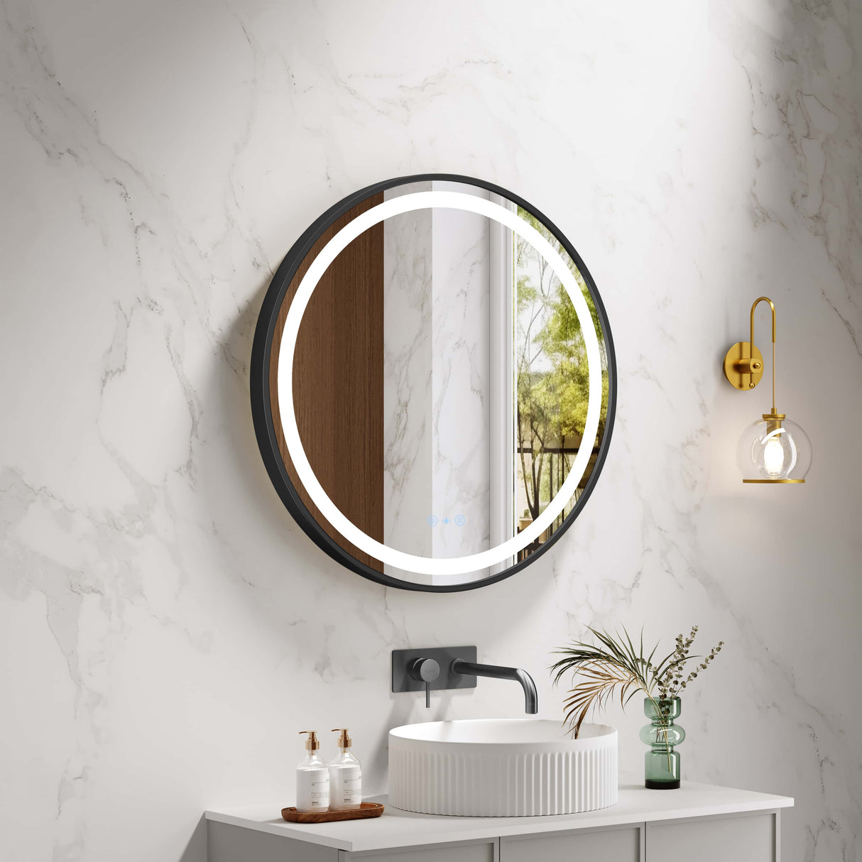 Venus 600/750/900mm LED Round Mirror – Matt Black Frame