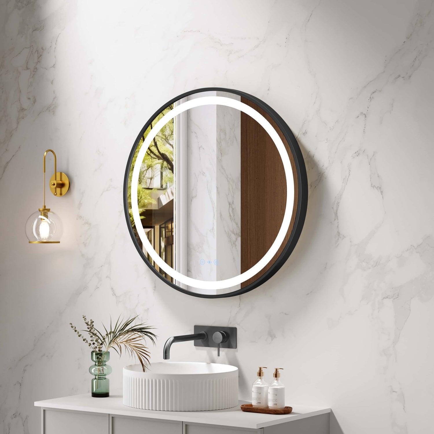 Venus 600/750/900mm LED Round Mirror – Matt Black Frame
