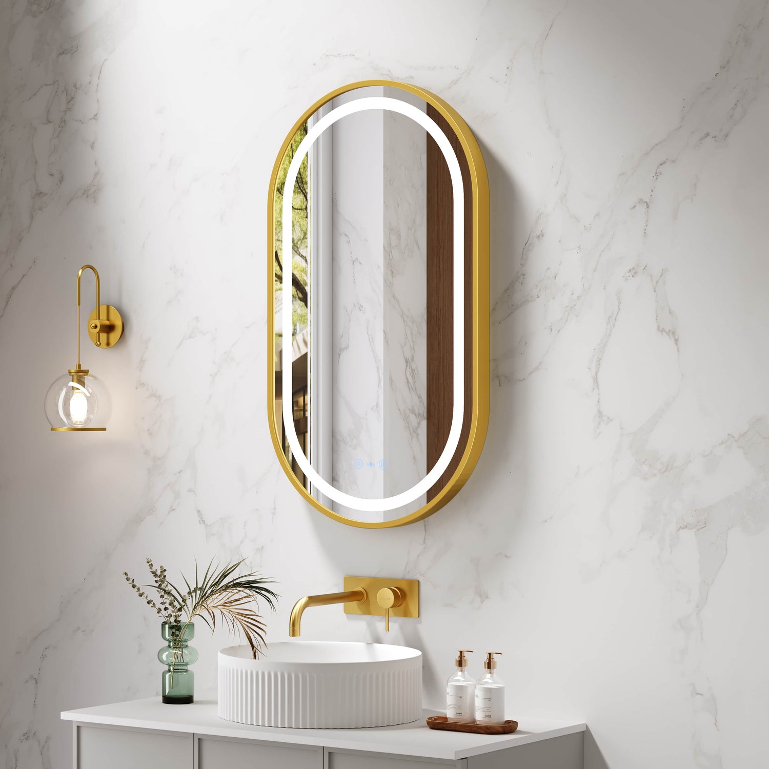 Venus 500×900mm LED Oval Mirror – Brushed Gold Frame