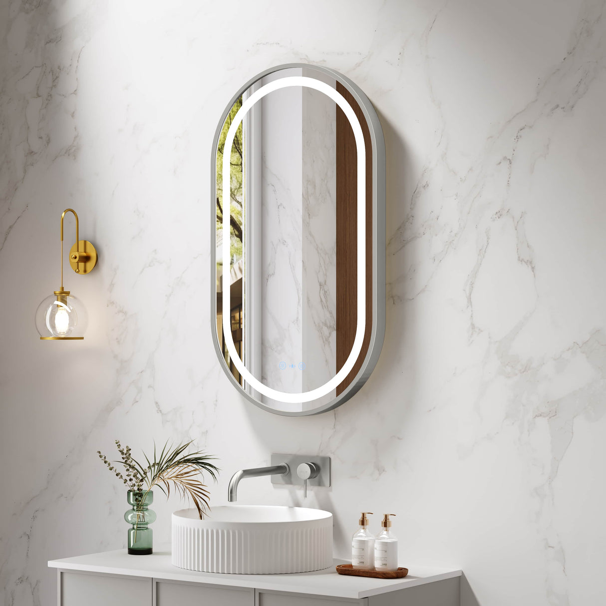 Venus 500×900mm LED Oval Mirror – Brushed Nickel Frame