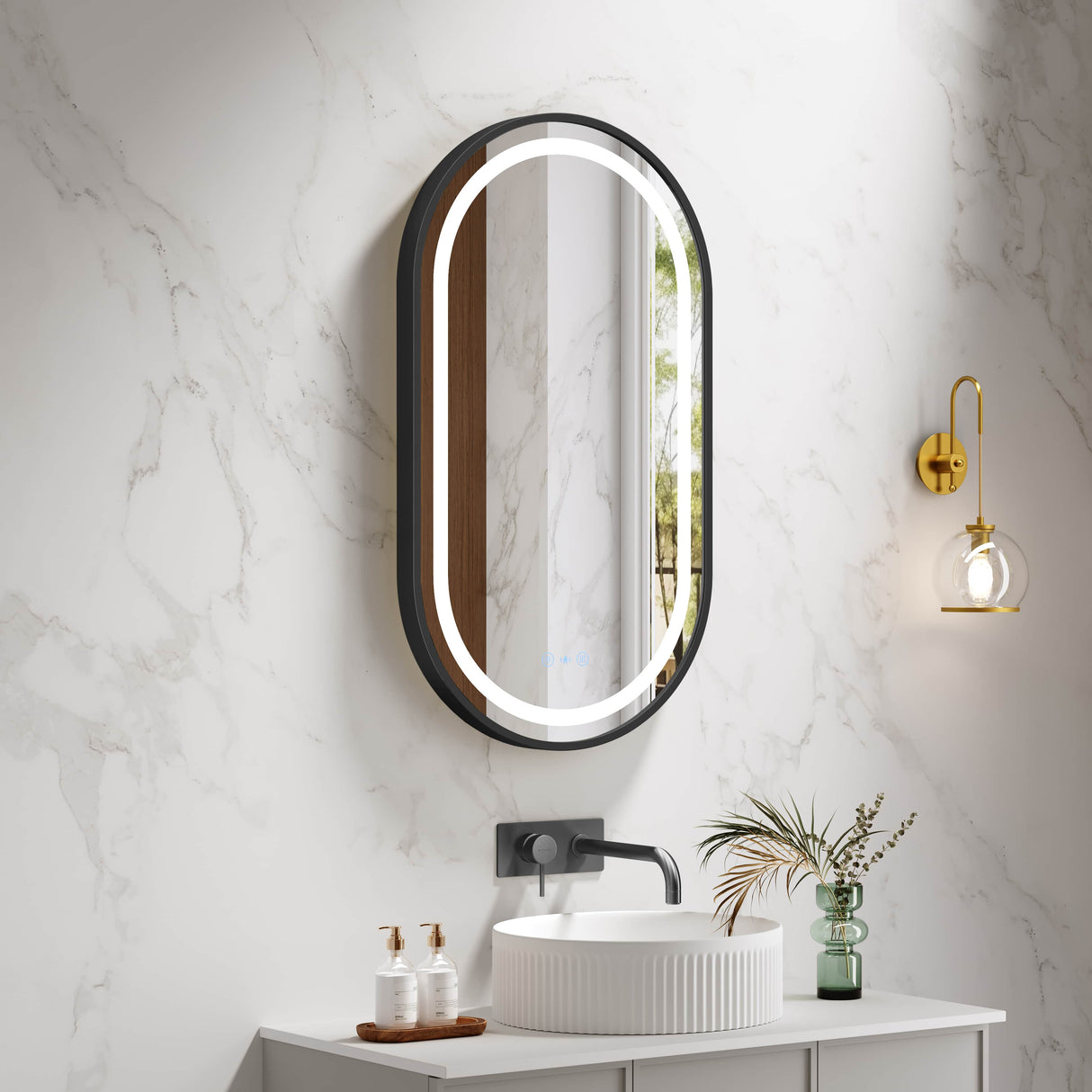 Venus 500×900mm LED Oval Mirror – Matt Black Frame
