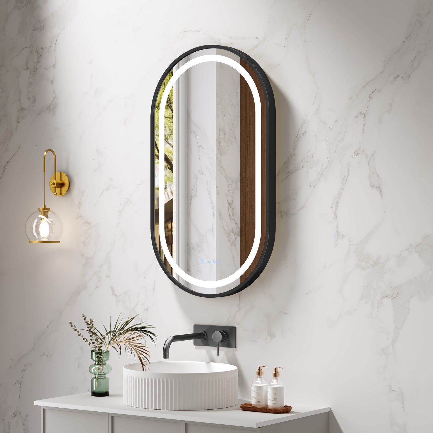 Venus 500×900mm LED Oval Mirror – Matt Black Frame