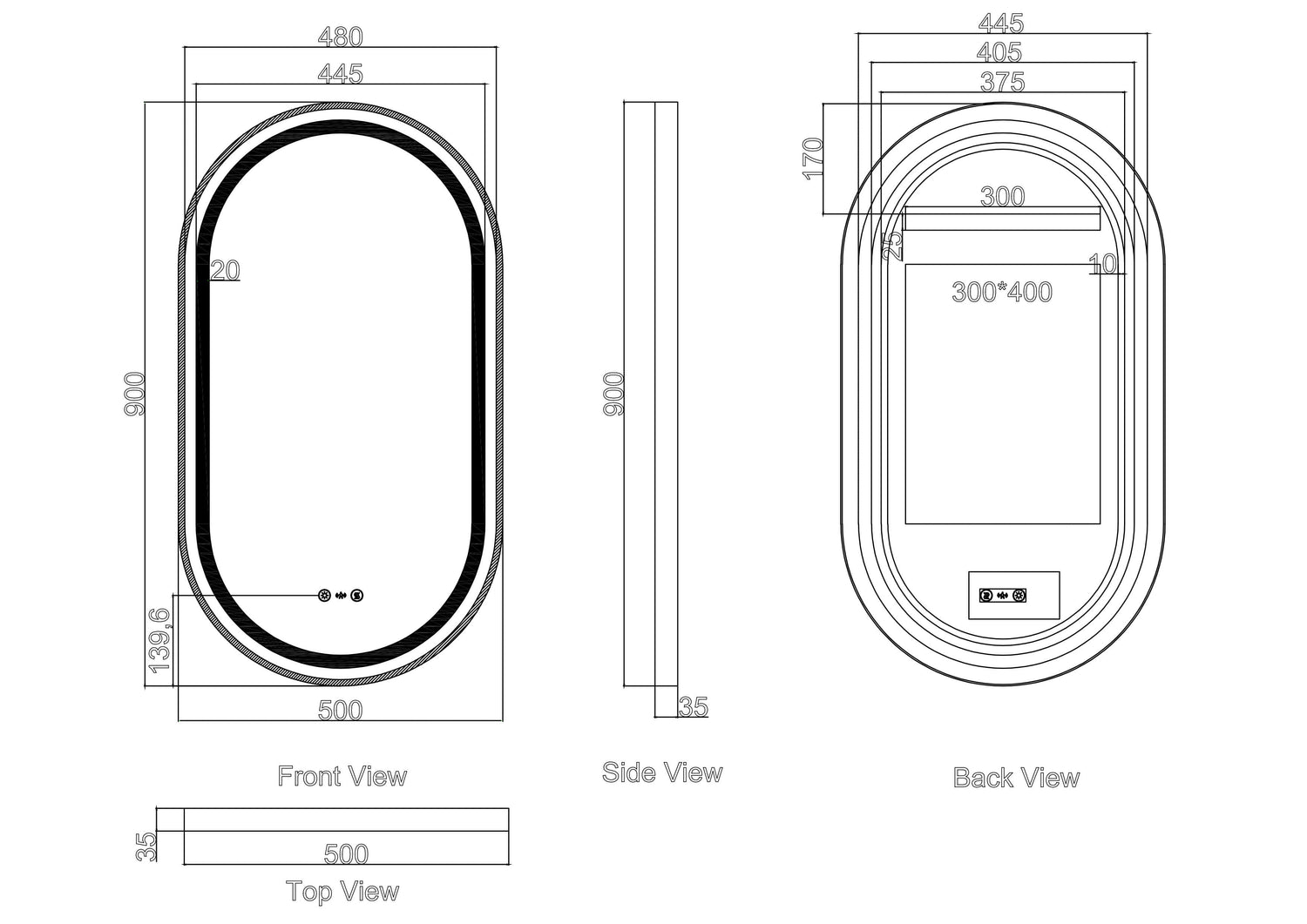 Venus 500×900mm LED Oval Mirror – Brushed Nickel Frame