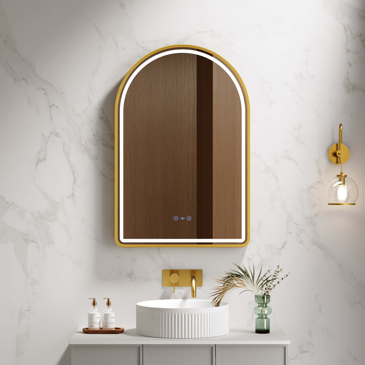 Venus 600×900mm LED Arch Mirror– Brushed Gold Frame