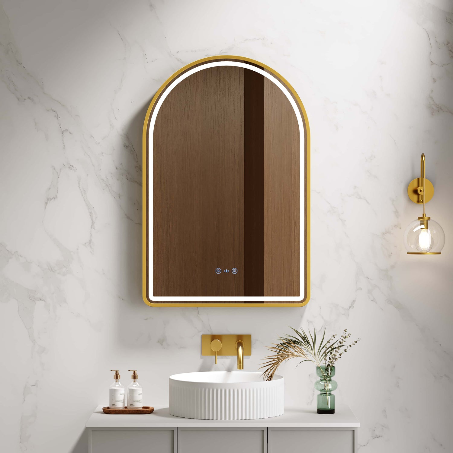 Venus 600×900mm LED Arch Mirror– Brushed Gold Frame