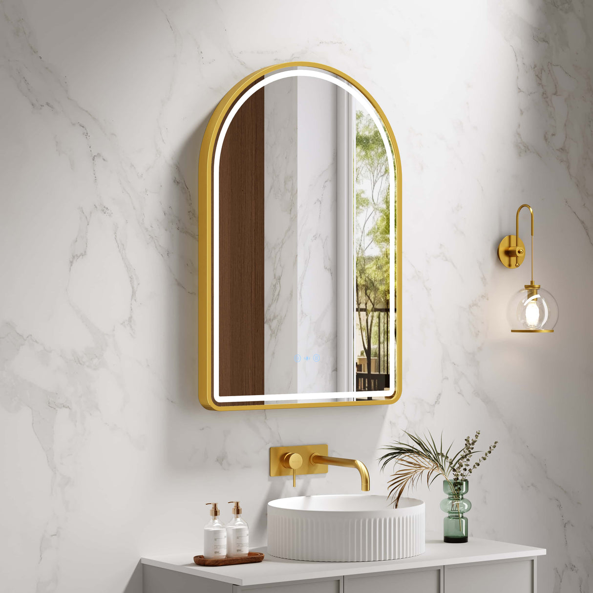 Venus 600×900mm LED Arch Mirror– Brushed Gold Frame