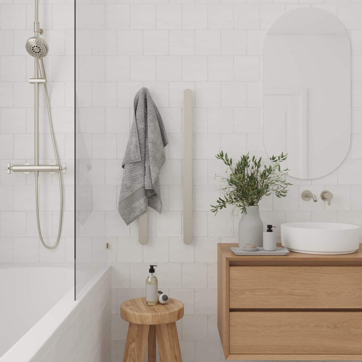 VP900 Flat Pill 12V Vertical Single Polished Heated Towel Rail