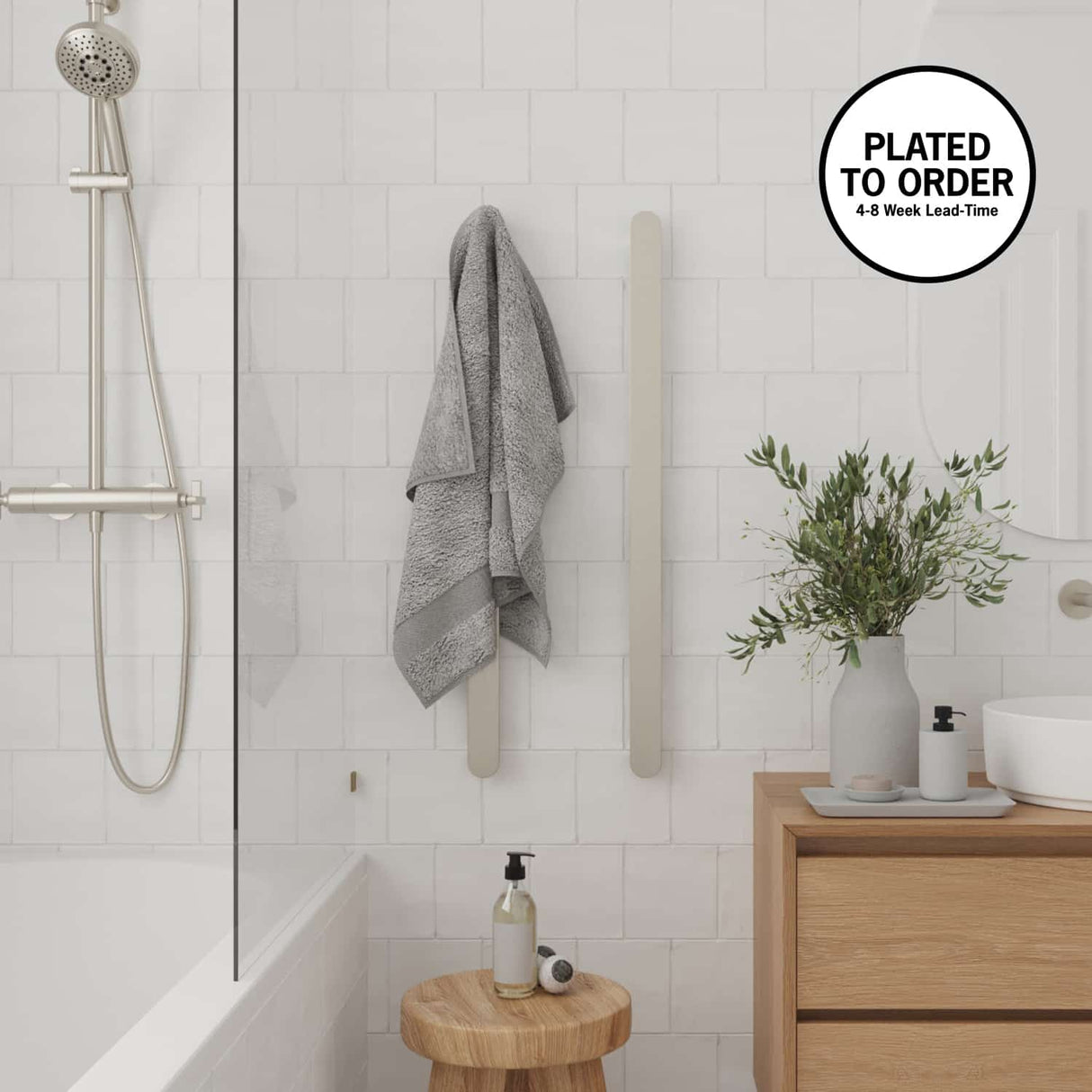 VP900PL Flat Pill 12Volt Vertical Plated Polished Heated Towel Rail