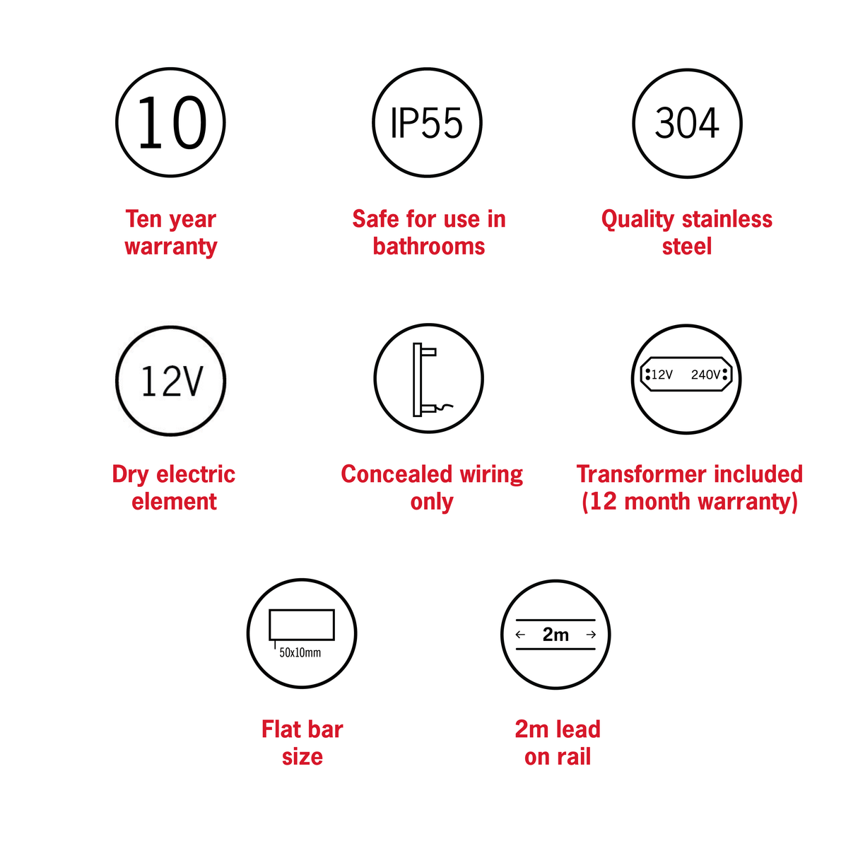VP900 Flat Pill 12V Vertical Single Polished Heated Towel Rail
