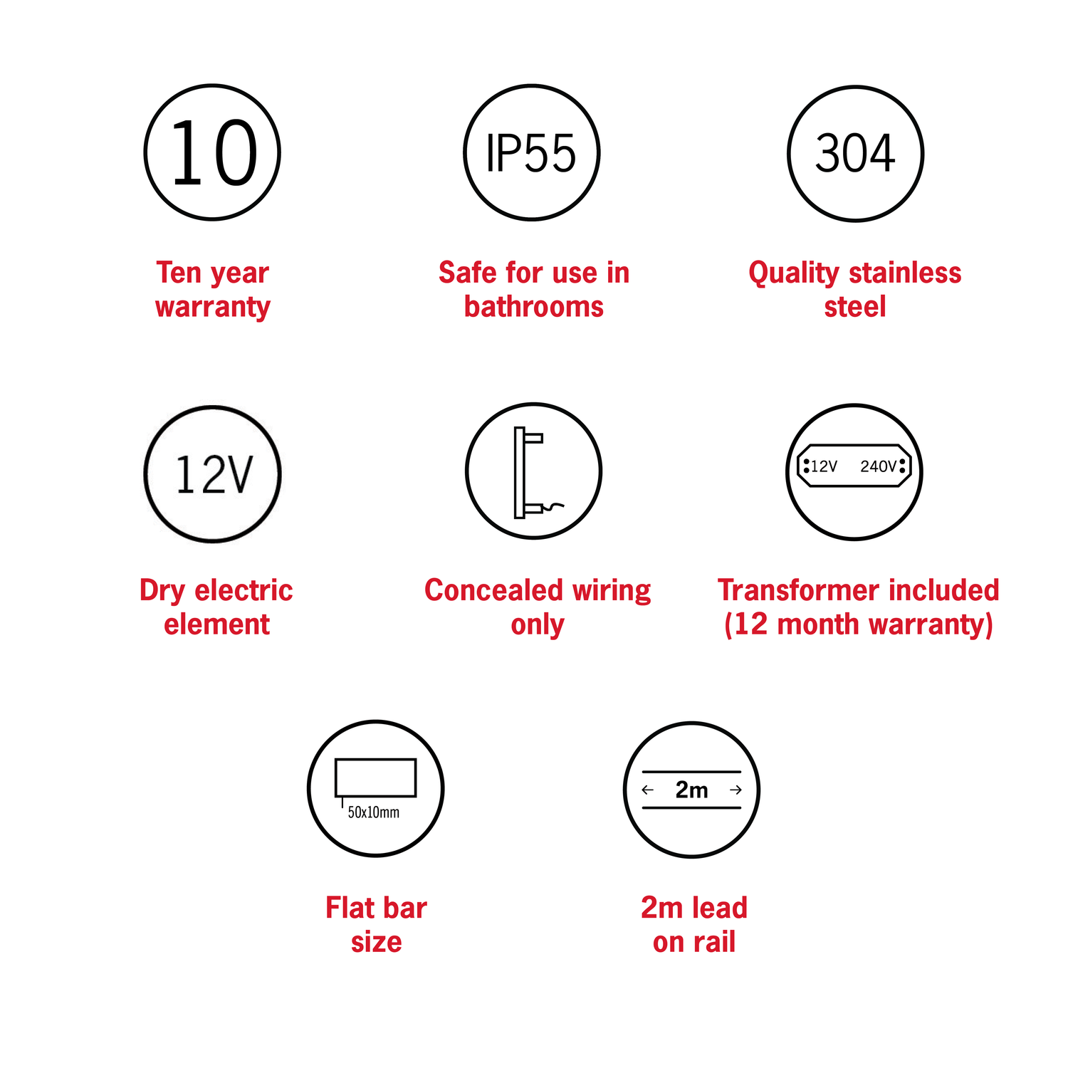 VP900 Flat Pill 12V Vertical Single Polished Heated Towel Rail