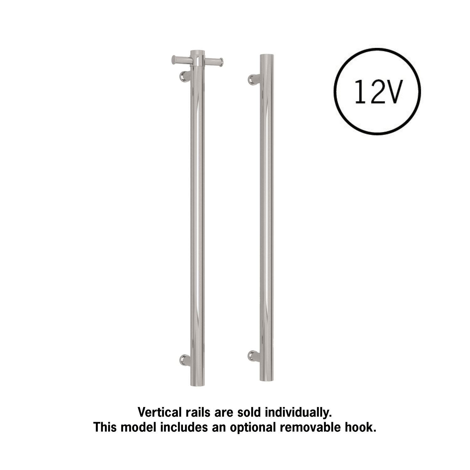 VS900H Straight Round Vertical Single Polished Heated Towel Rail