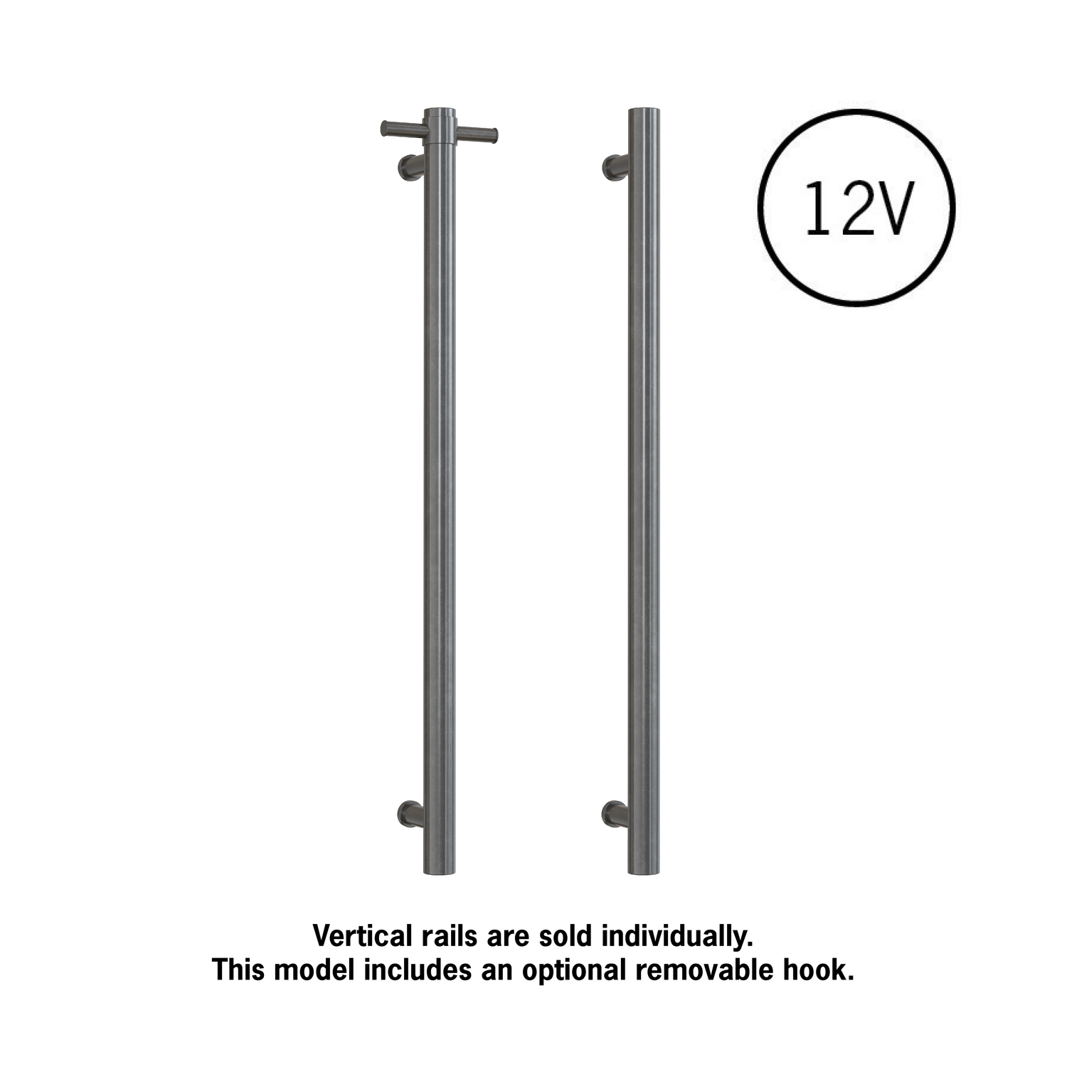 VS900HBGM Brushed Gun Metal Round Vertical Single Heated Rail