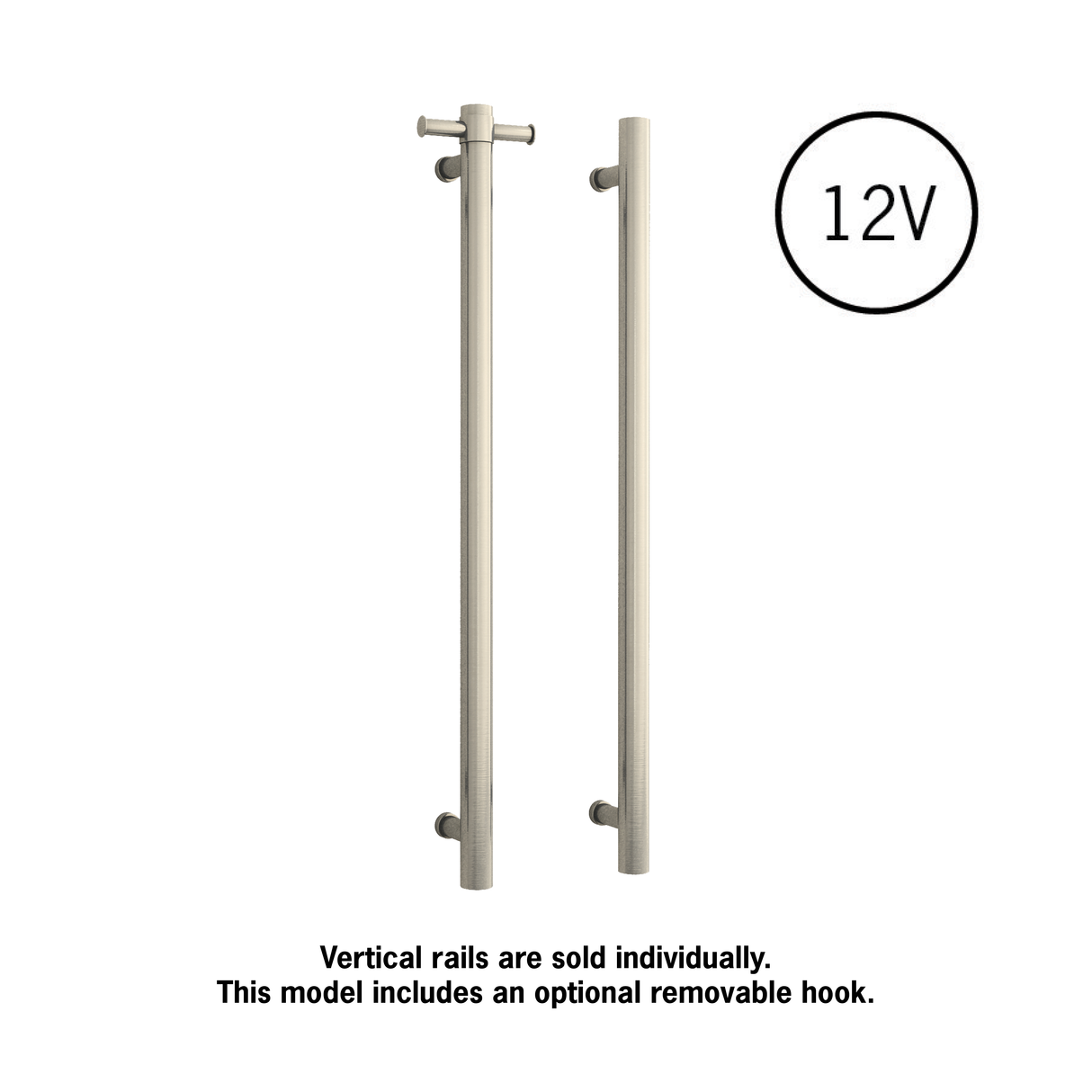 VS900HBN Brushed Nickel Straight Round Vertical Single Heated Towel Rail