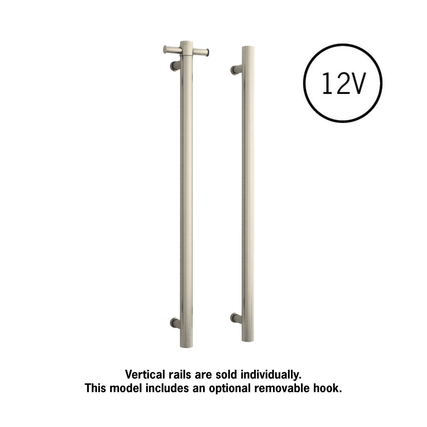 VS900HBN Brushed Nickel Straight Round Vertical Single Heated Towel Rail