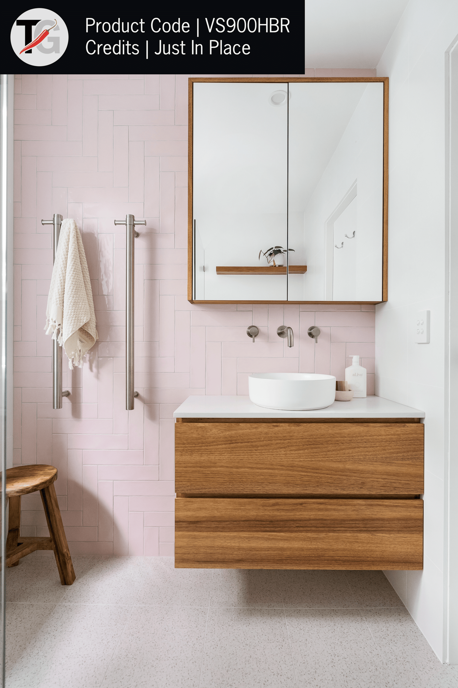 VS900HBR Brushed Round Vertical Single Heated Towel Rail