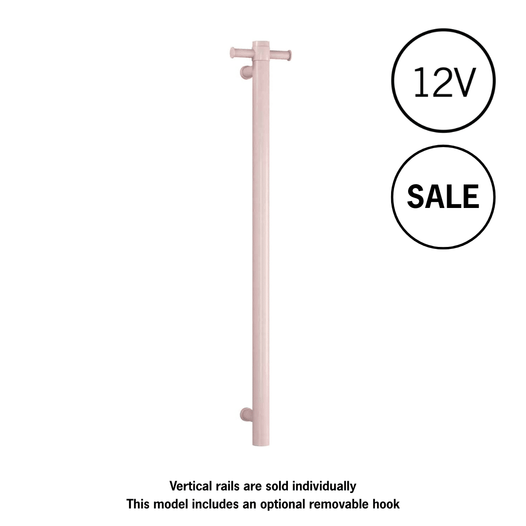 VS900HDP Dusty Pink Straight Round Vertical Single Heated Towel Rail