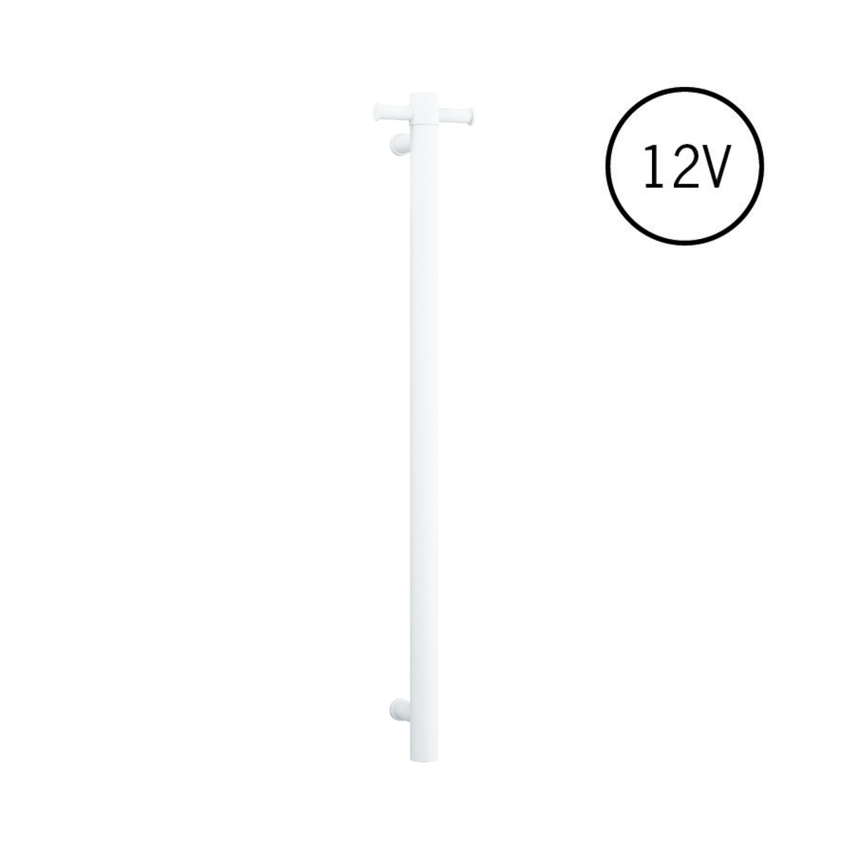 VS900HMW Matt White Straight Round Vertical Single Heated Towel Rail