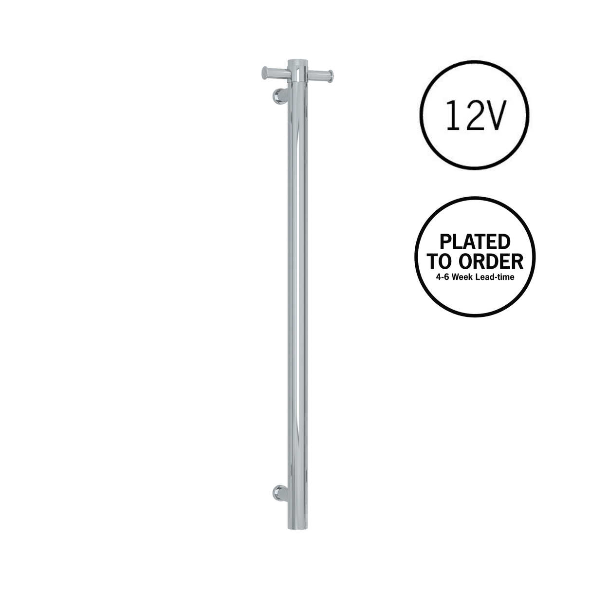VS900HPL Straight Round 12V Vertical Single Polished Heated Towel Rail