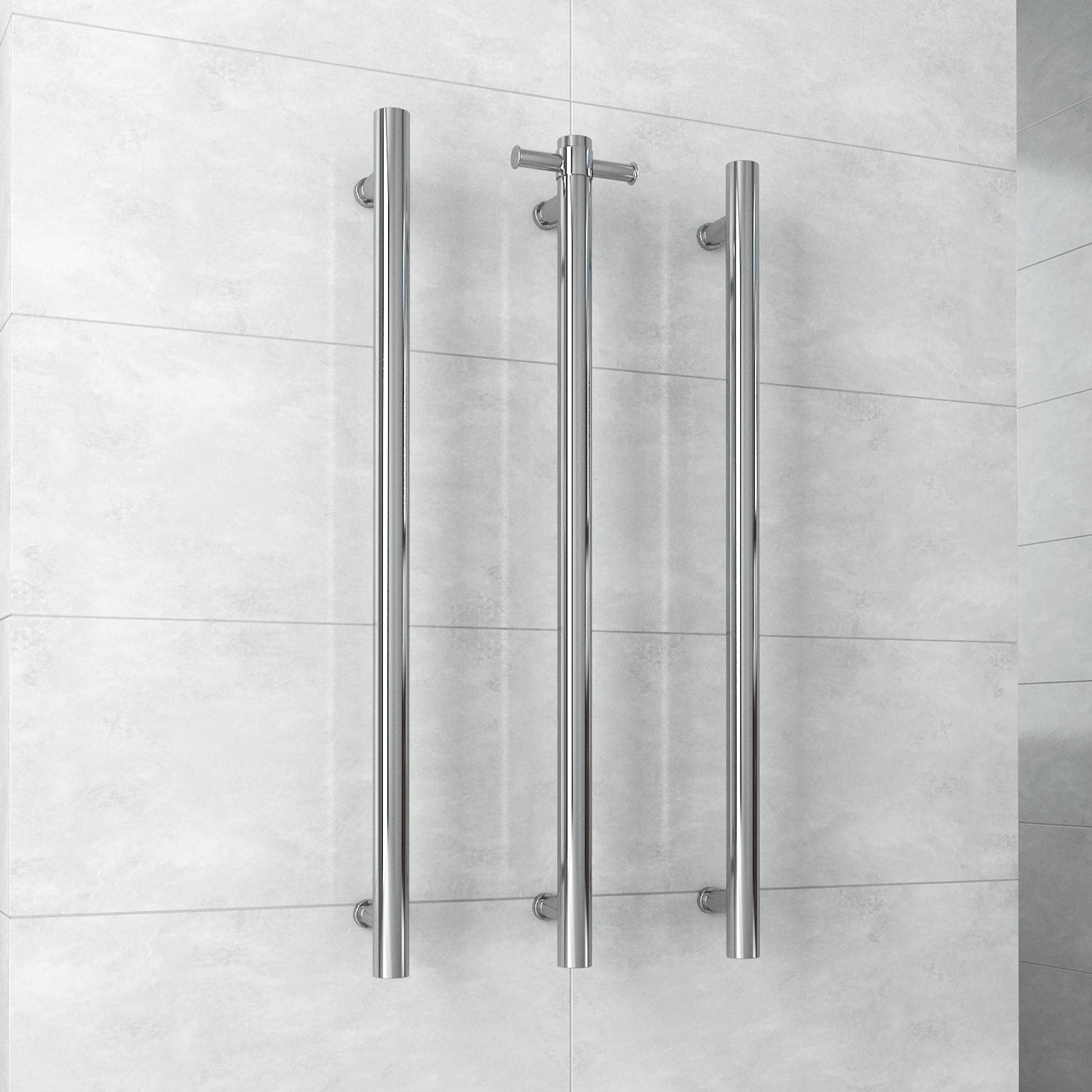 VSH900H Round 240Volt Vertical Single Polished Heated Towel Rail