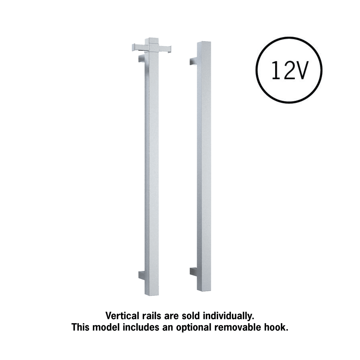 VS900SH Square Vertical Single Bar Polished Heated Towel Rail