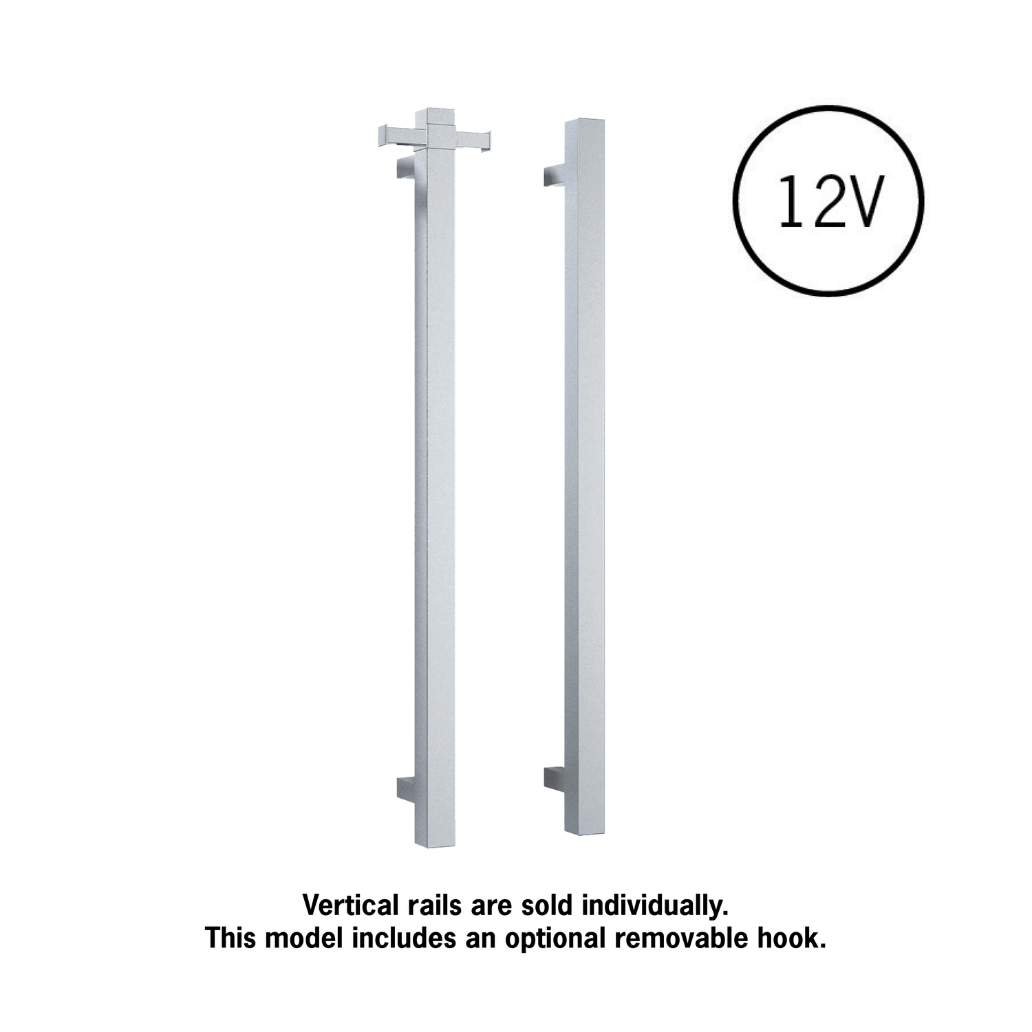 VS900SH Square Vertical Single Bar Polished Heated Towel Rail