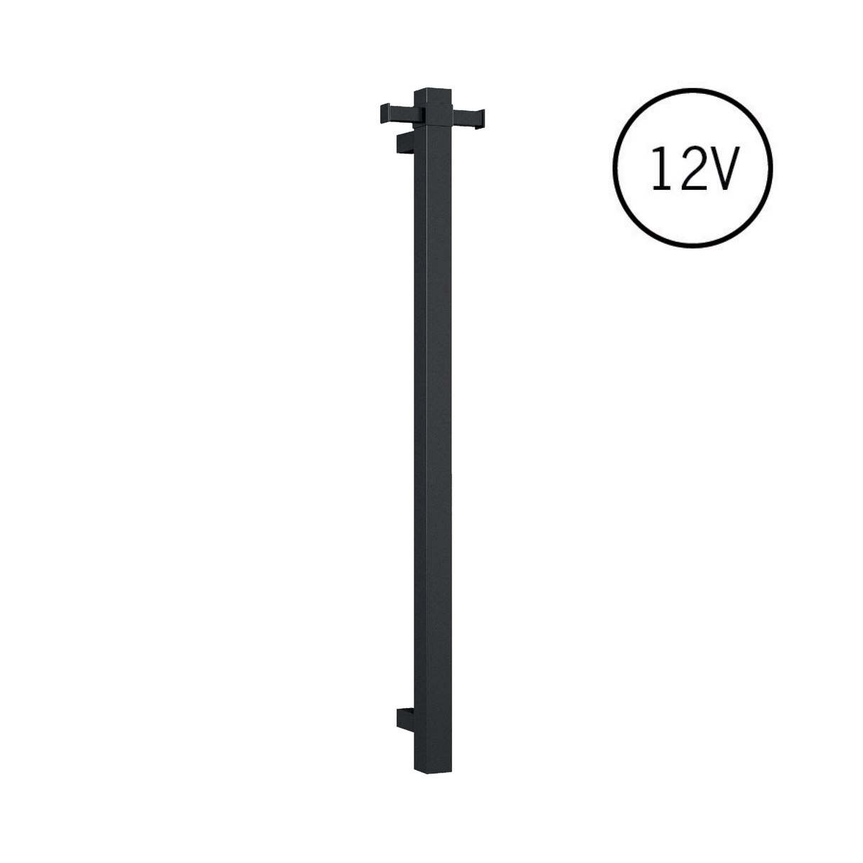 VS900SHB Matt Black Square Vertical Single Bar Heated Towel Rail
