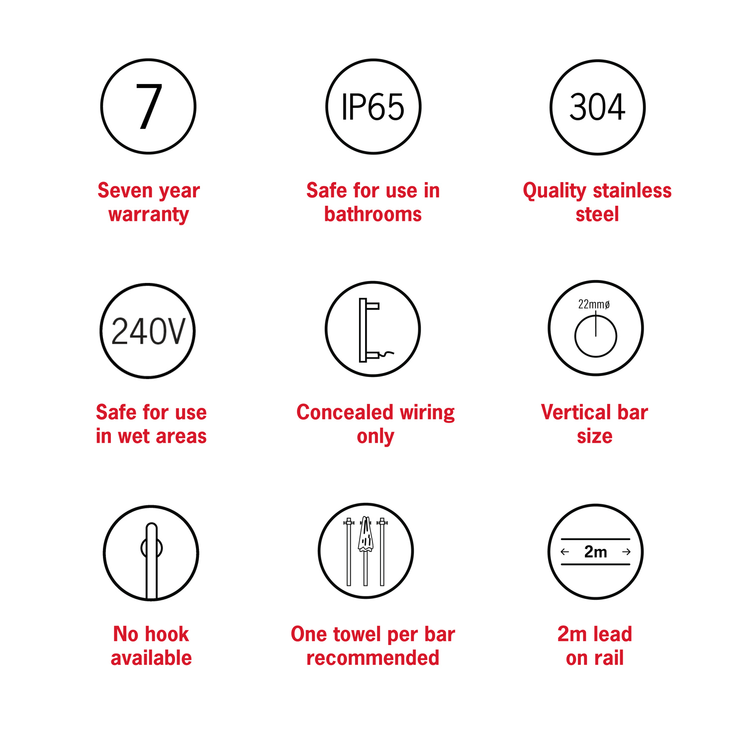 VTH900B Matt Black Vertical Heated Towel Rail