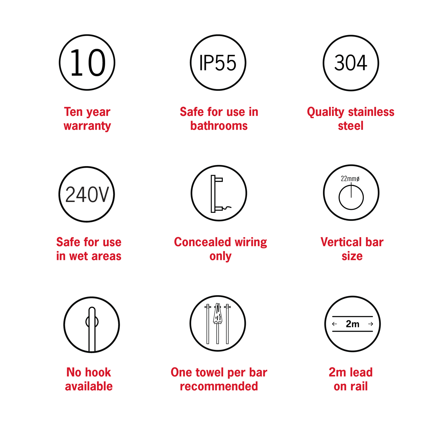 VTH900 Polished Stainless Vertical Heated Towel Rail