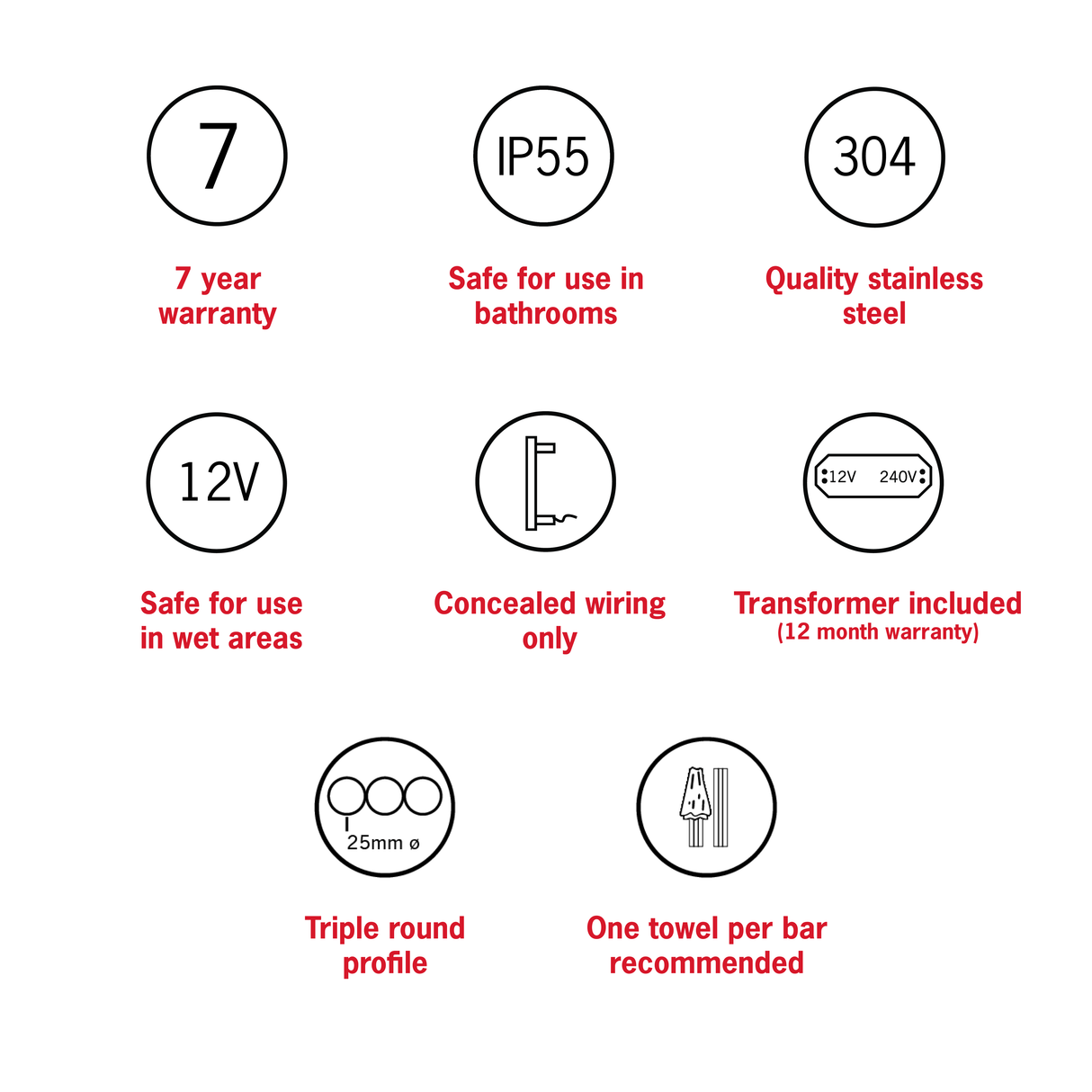 VW900B Matt Black Triple Tube Vertical Single Heated Towel Rail