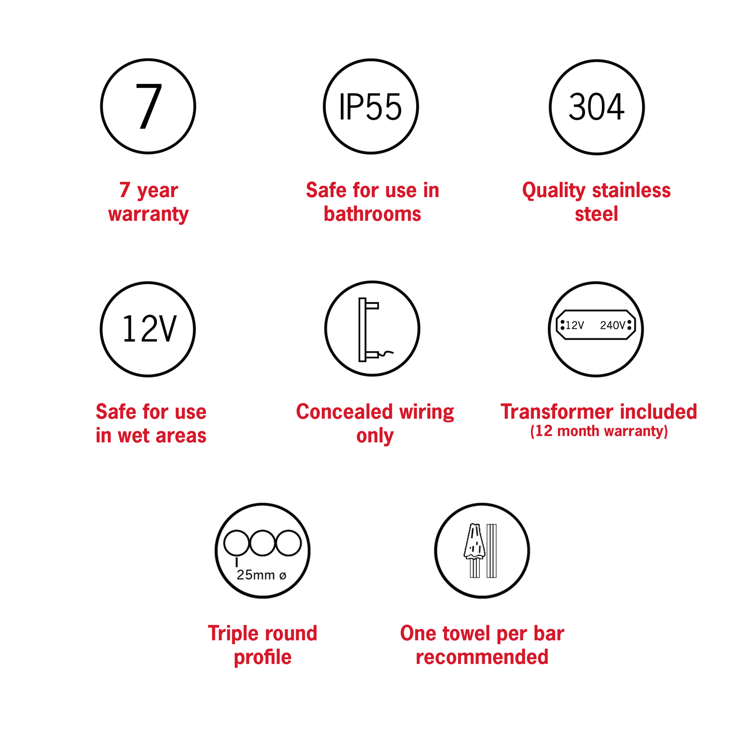 VW900B Matt Black Triple Tube Vertical Single Heated Towel Rail