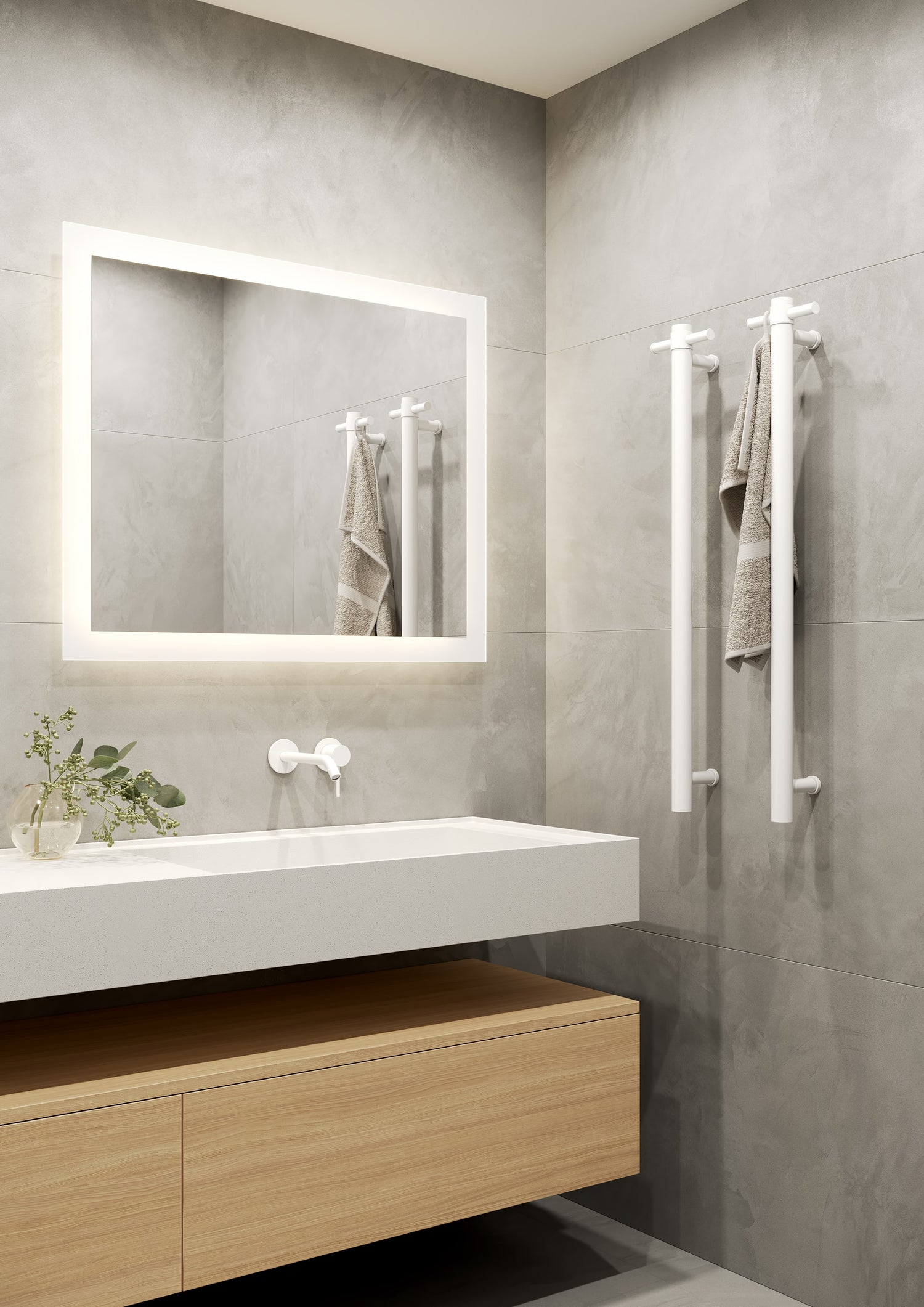 VSH900HMW Matt White Round 240Volt Vertical Single Heated Rail