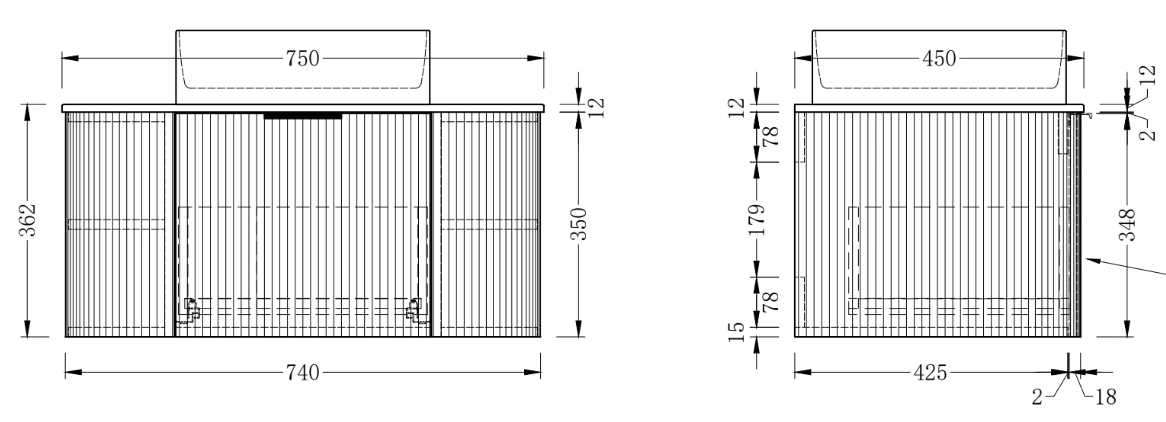 Adair Curved Fluted Wall Hung Vanity - Walnut Wood | 750mm x 450mm