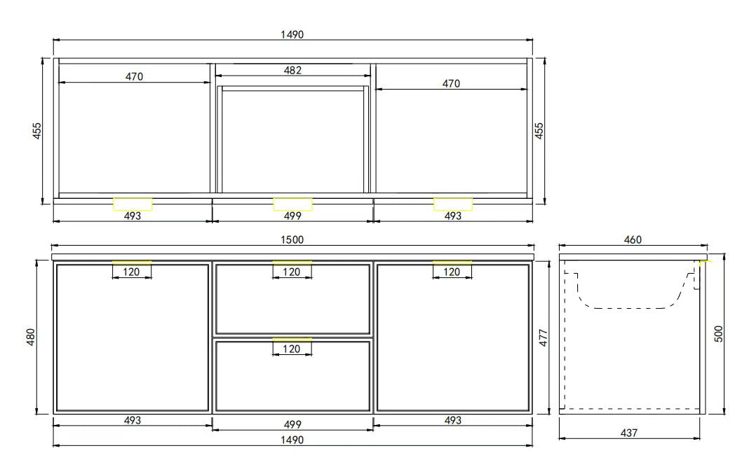 Miami Double Bowl Wall Hung Vanity 1500X455X480MM