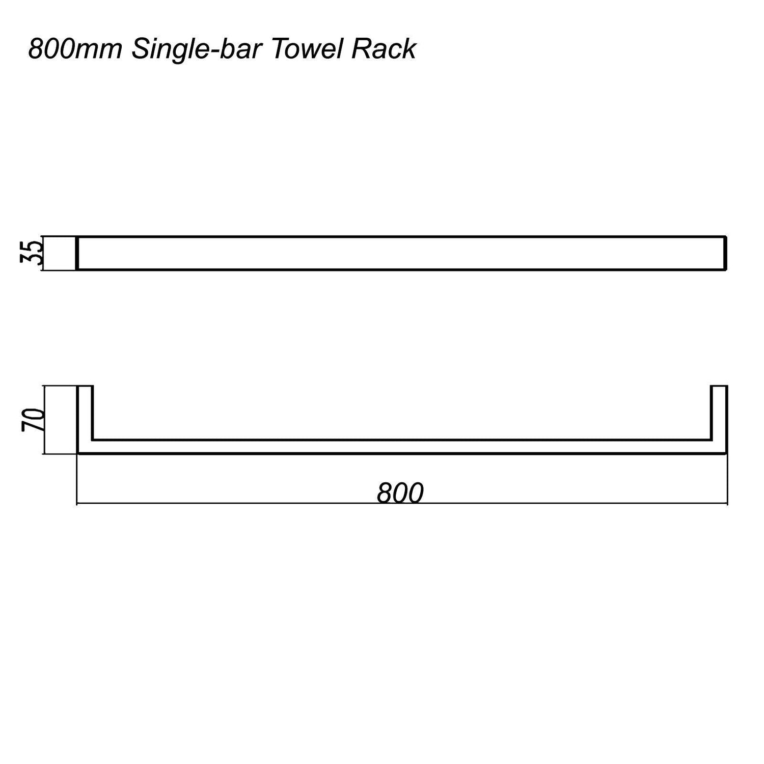 IVANO - 800mm Black Single Towel Rail