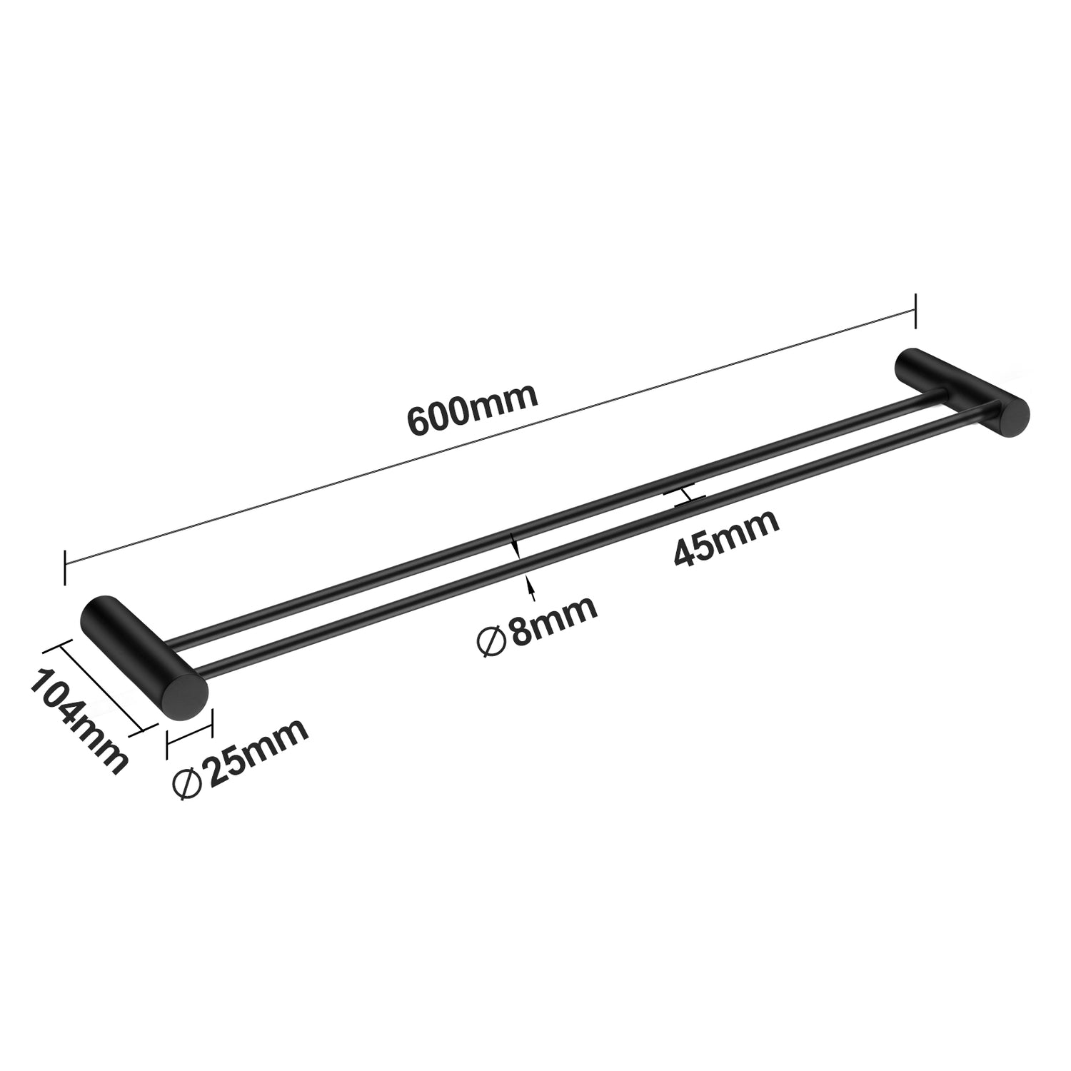 600mm Black Double Towel Rail