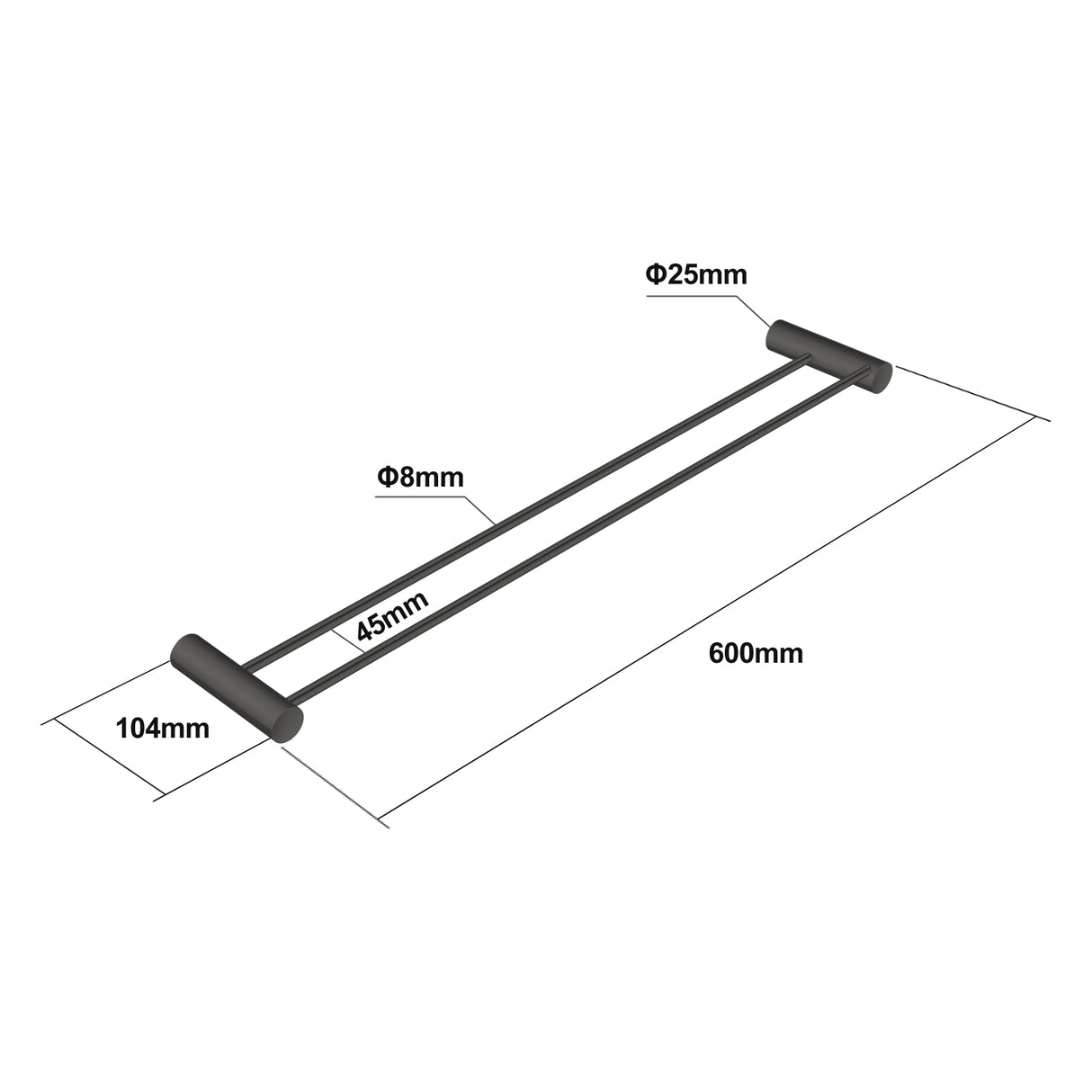 600mm Gunmetal Double Towel Rail