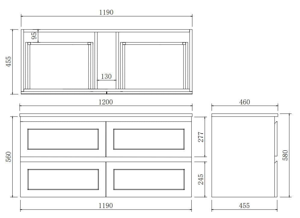 Fremantle Wall Hung Vanity 1200X450X560MM