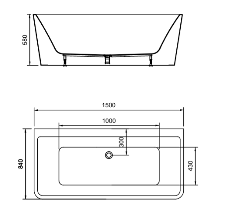Willow Square 1500mm Gloss White Back to Wall Freestanding Bath | 1500 x 850mm