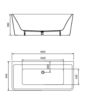 Willow Square 1600mm Gloss White Back to Wall Freestanding Bath | 1600 x 850mm