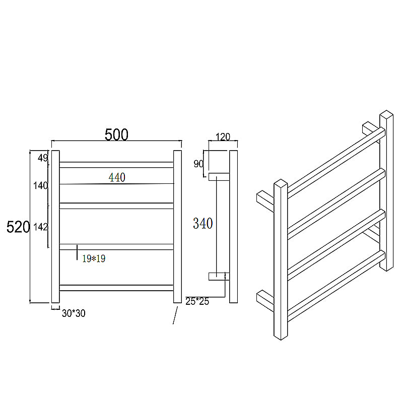 Brushed Nickel Heated Towel Rack 4 Bars