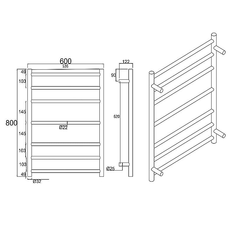 Chrome Heated Towel Rack 7 Bars