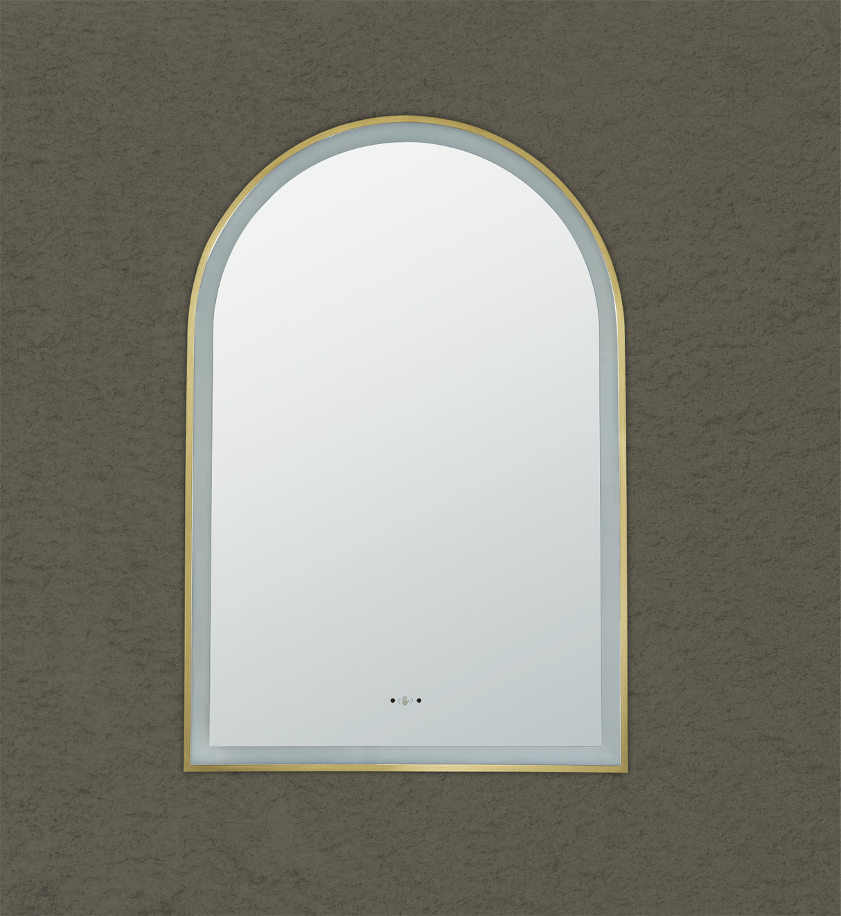 Aura Brushed Gold Arched Touchless 600 X 900 Framed LED Mirror - Three Light Temperatures