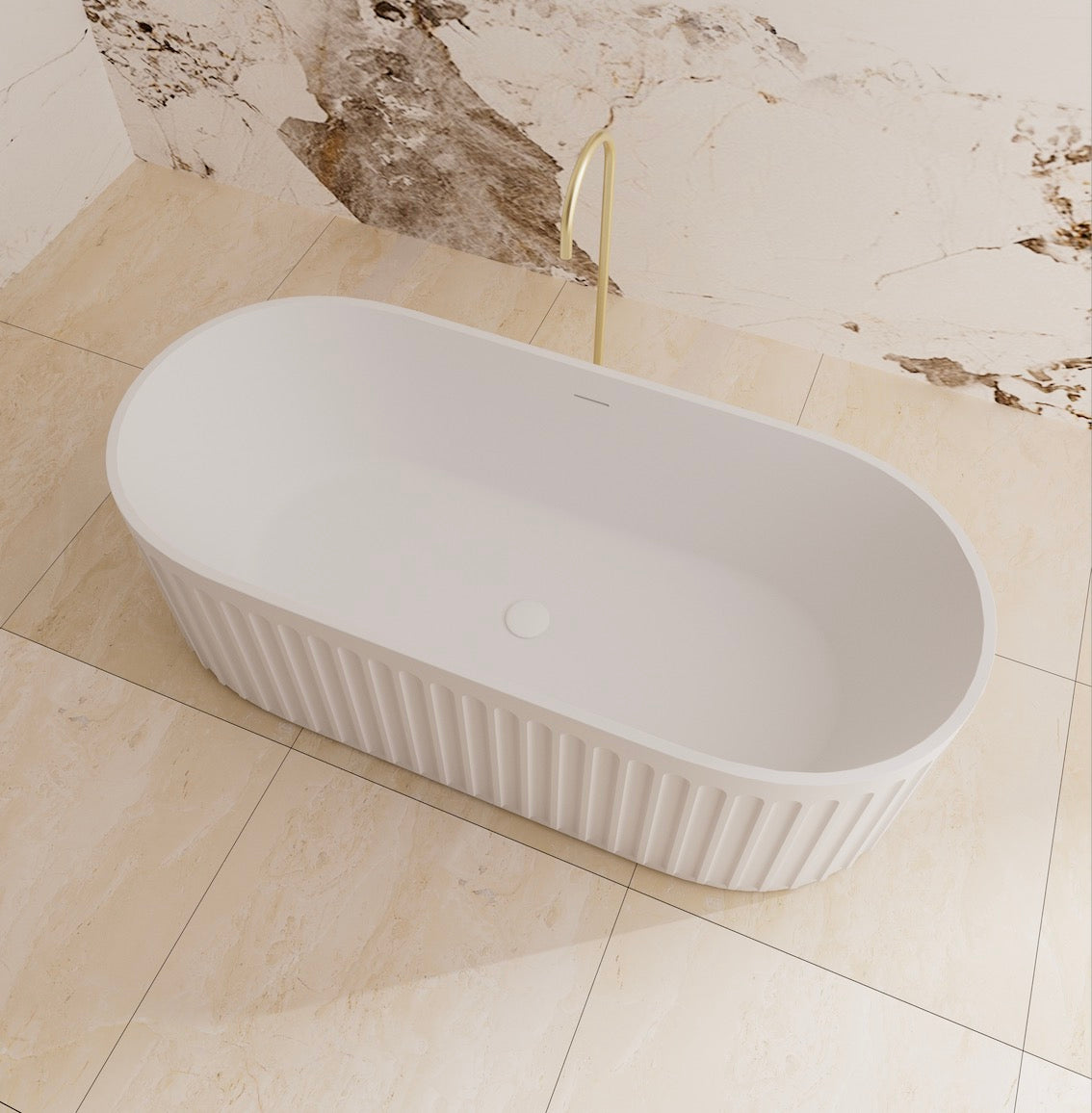 Cascade Matte White Solid Surface Stone Free Standing Bath 1700mm*750mm*550mm