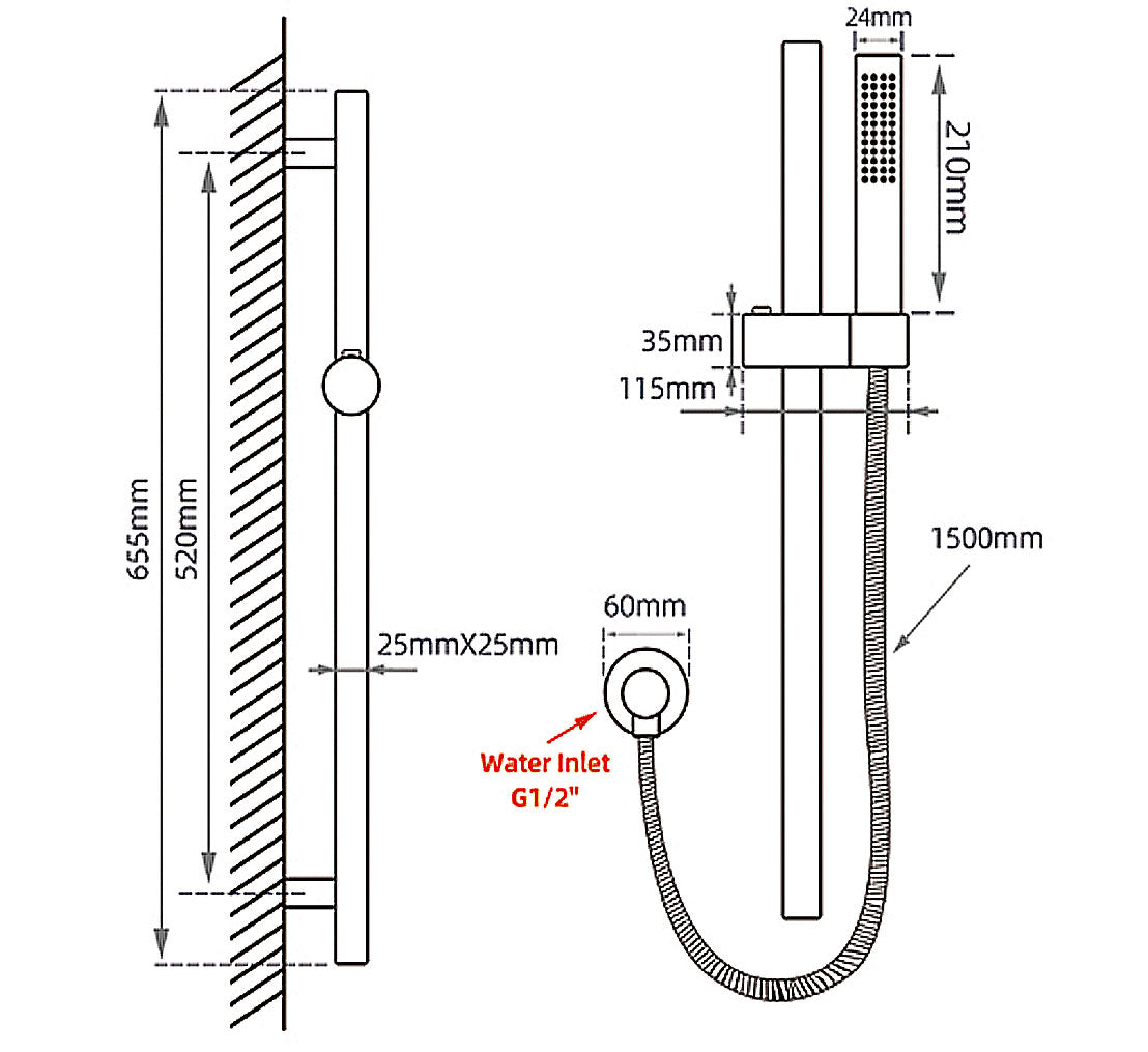 Brushed Nickel Shower Rail with Handheld Shower