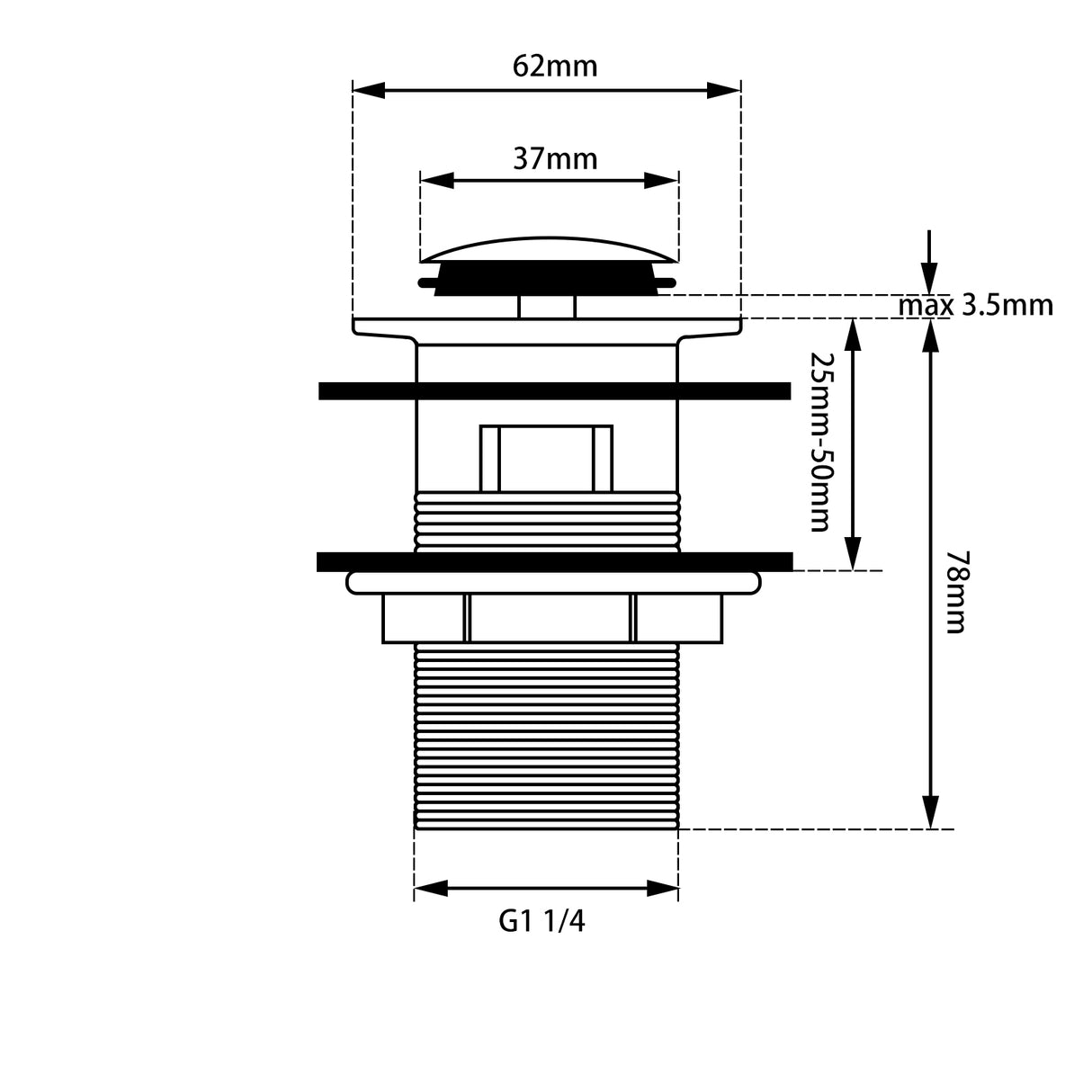 32mm Chrome Pop Up Waste Overflow
