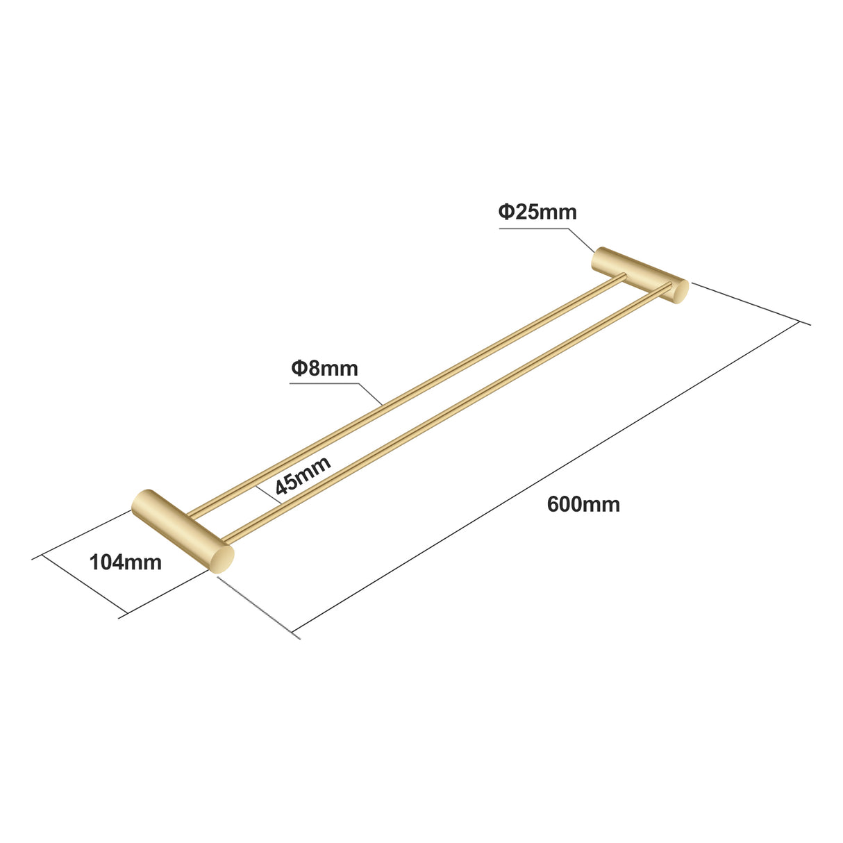 600mm Brushed Brass Double Towel Rail