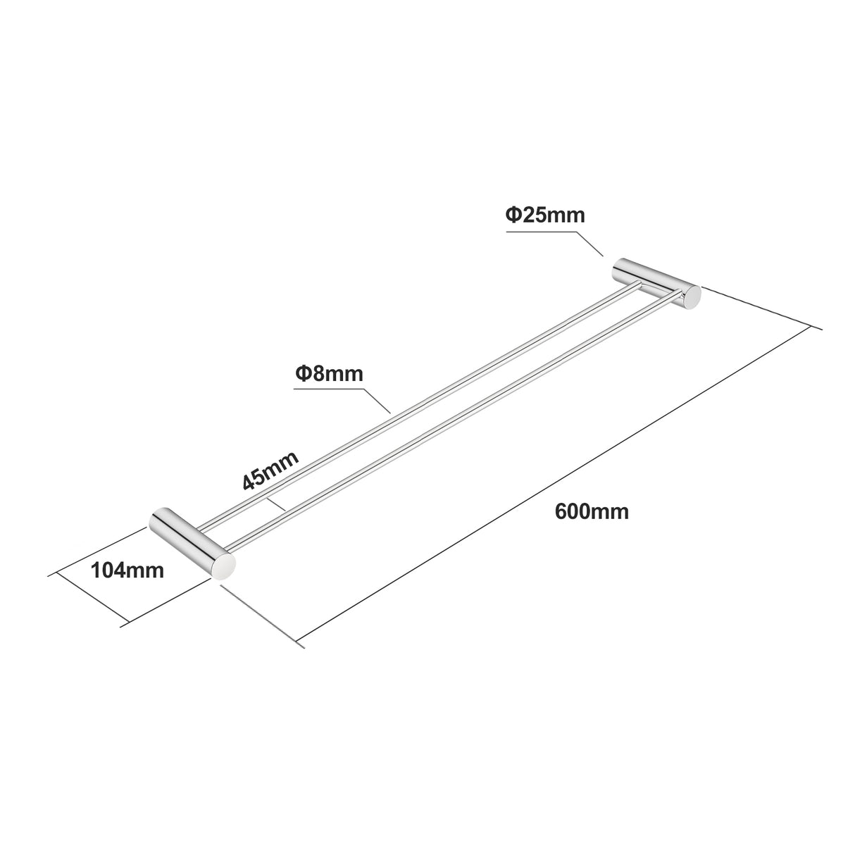 600mm Chrome Double Towel Rail