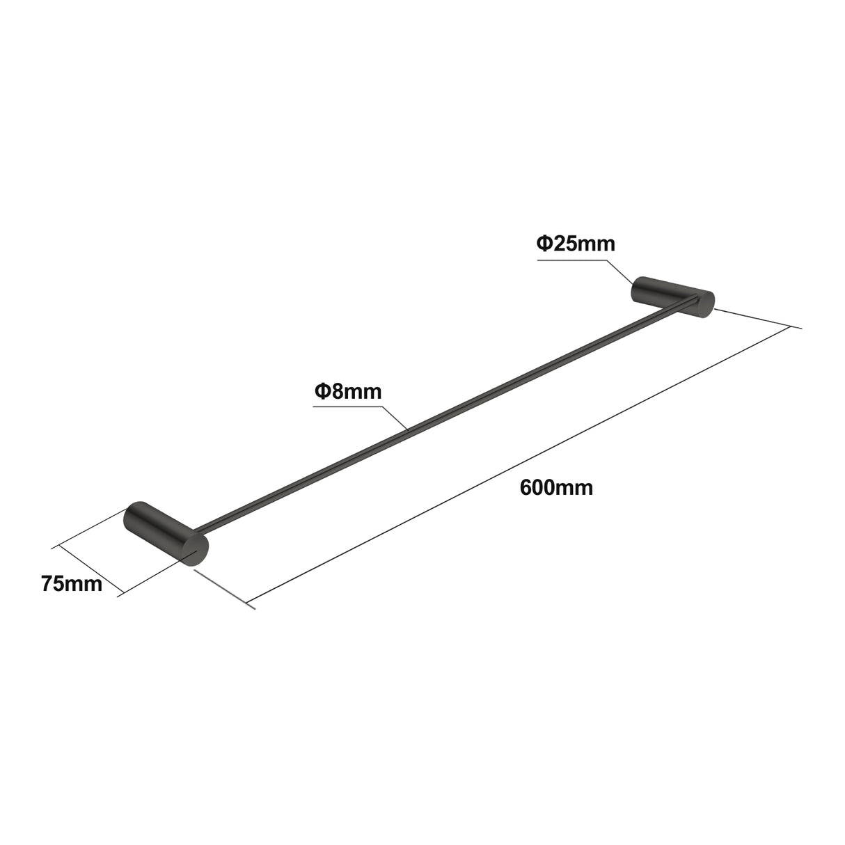600mm Gunmetal Single Towel Rail