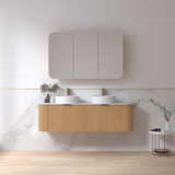 Adair Curved Fluted Wall Hung Vanity - Walnut Wood | 1500mm x 450mm