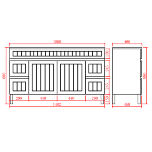 Acacia Free Standing Vanity 1500X460X860MM